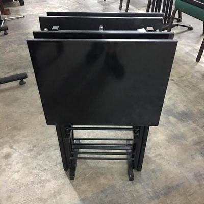 4 black TV trays with stand