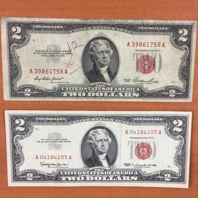 1953 1963 $2 Red Seal $2 bills