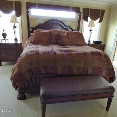 Available for pre-sale!  $1,900 for king bed, $1,100 for pair of nightstands, $550 for leather bench