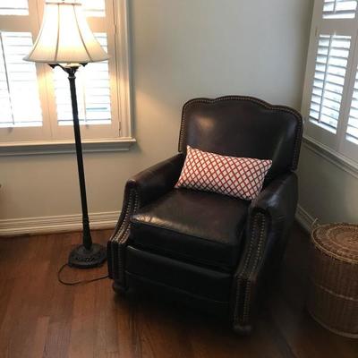Brown Leather Recliner and Floor Lamp