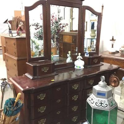 Victorian 10 drawer dresser with tri-fold mirror $250