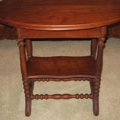 Antique peg construction (mortice and tenon) and dowel oval one drawer tea table
