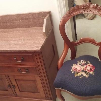 Antique Victorian Needlepoint Parlor Chair
