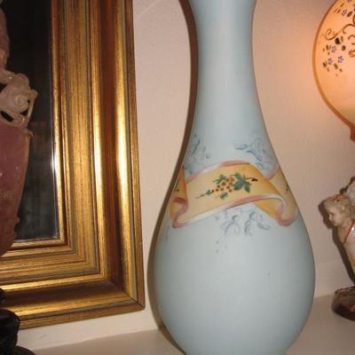 Hand painted satin glass vase
