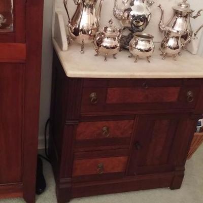 Eastlake white marble top cabinet
