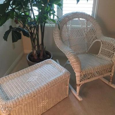 Wicker rocking chair and chest 
