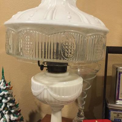 Milk glass hurricane lamp 
