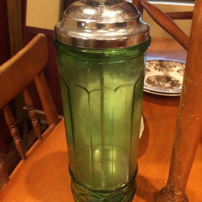 Green Depression Glass Straw Dispenser 