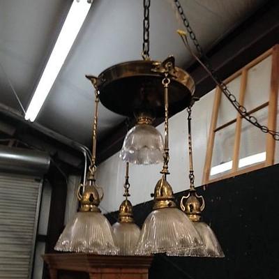 Vintage Heavy Brass and Glass Drop Chandelier
