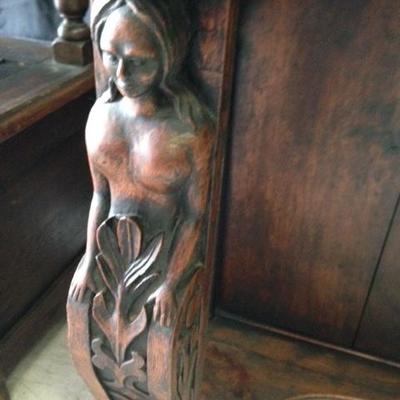 Carved Oak Mermaids on Legs of Davenport