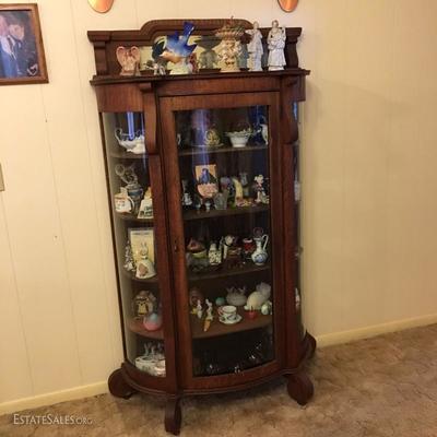 antique Curved glass oak china cabinet