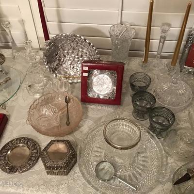 Arthurs Court Pewter.  - Large selection of pieces 
Silver plate and crystal galore