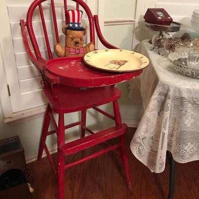 Antique High chair and a Ranch Brand Plate