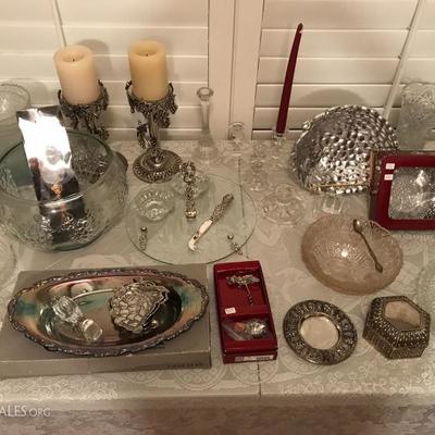 Arthurs Court Pewter.  - Large selection of pieces 
Silver plate and crystal galore