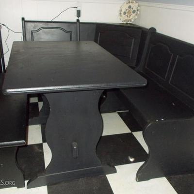 4 piece kitchen table set with table, bench and 2 corner benches with storage under seats $320
