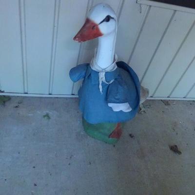 concrete goose with clothes
