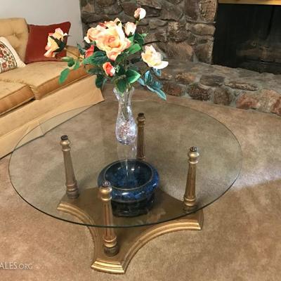 Vintage glass top cocktail table