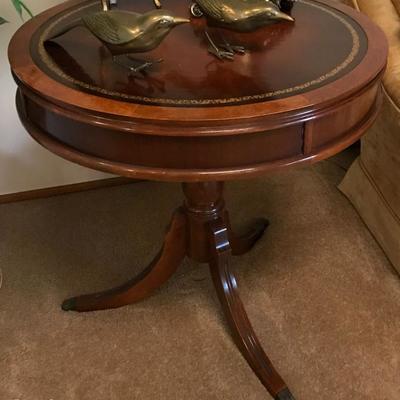 Antique end table with leather top