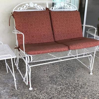 Vintage patio slider and 2 side tables set.