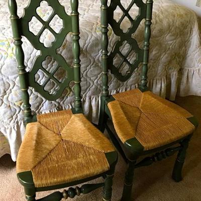 Pair of quality high back chairs with rush seats.
