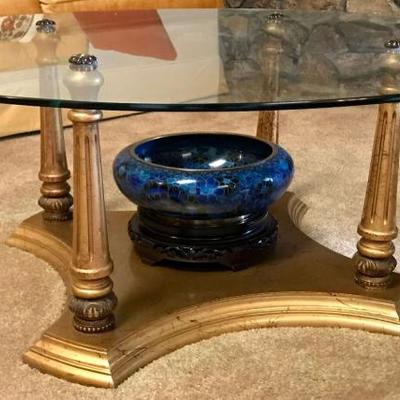 Vintage glass top cocktail table