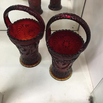 Ruby red glass baskets