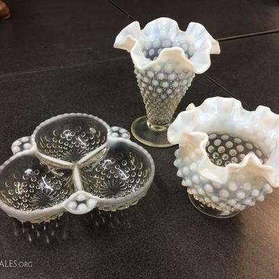 Fenton 3 pc set opaque hobnail