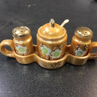 Lustreware condiment set with spoon