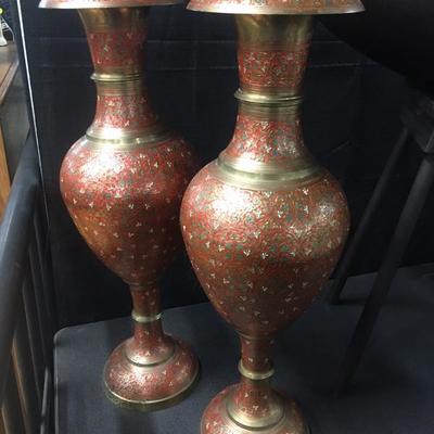 Large brass floor vases