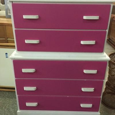 white dresser with pink drawers - easily repaintable!