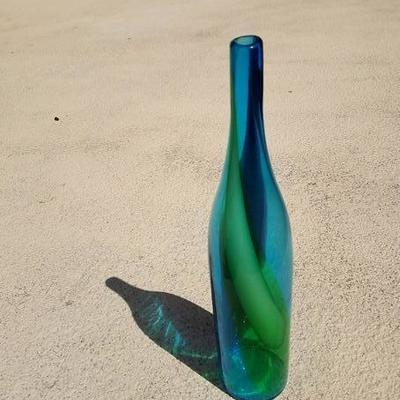 Blue & Green Blown Glass Bottle