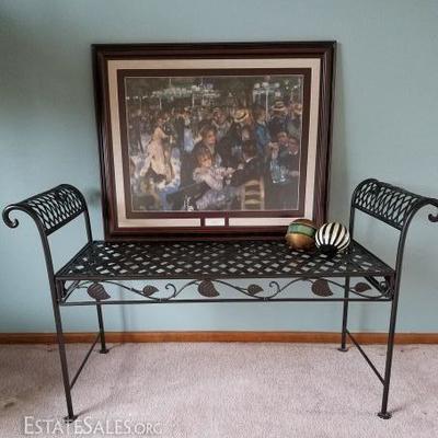Metal Bench and Framed Art