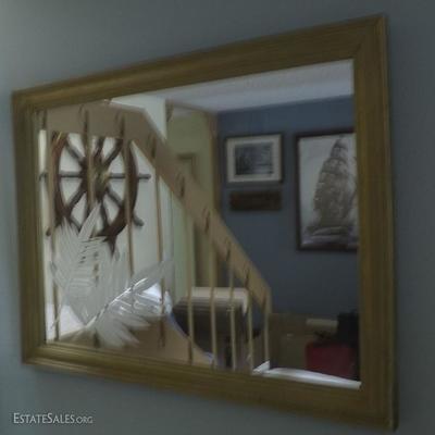 HKCT009 Tropical Wood Framed Mirror with Etched Design
