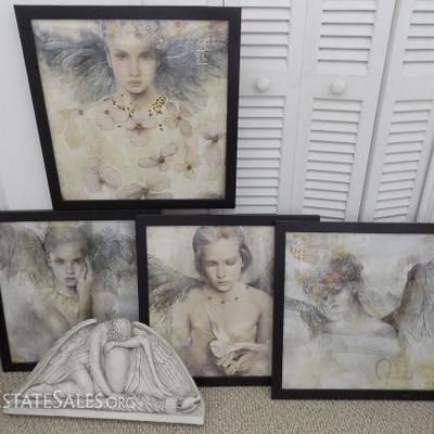 HKCT043 Framed Angel Prints & an Angel Wall Hanging
