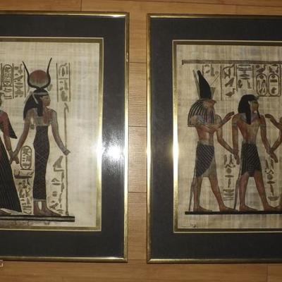 HKCT031 Pair of Framed Egyptian Prints on Papyrus Paper

