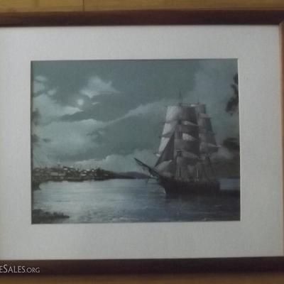 HKCT023 Framed Print of a Ship in Harbor
