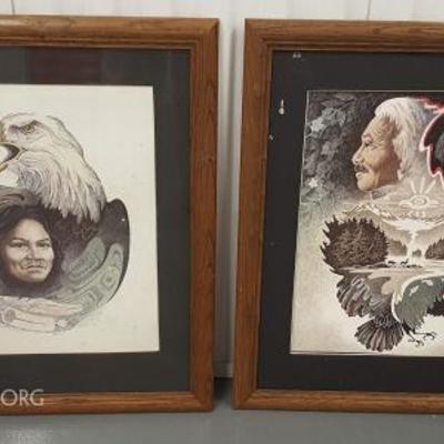 HKCT092 Framed Native American Drawings Signed & Numbered by Artist
