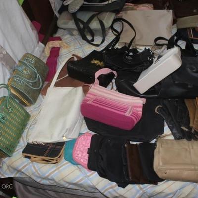 Box lot of handbags, purses, clutches
