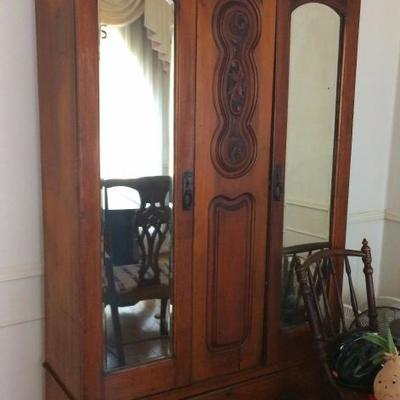 Antique two door oak armoire