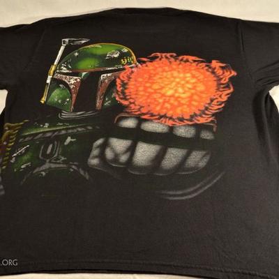 Vintage Star Wars T-Shirt II:  Boba Fett 1996, black with green logo on front, character on verso. L