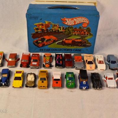 Vintage Hot Wheels Lot:  26  cars total, 18 Hot Wheels, 5 Matchbox, 3 other brands.  Inculdes case and trays. 
