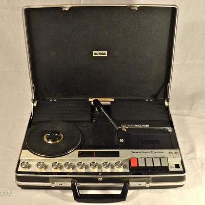 Vintage Stereo Sound System: Bohsei 6100 briefcase stereo, excellent condition, has two microphones that appear unused. No A/C cord....