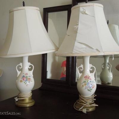 Pair of vintage ceramic amphora floral lamps.