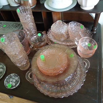 Group of pink depression glass
