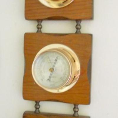 Early American design vintage wood and brass weather station.
