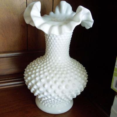 Collectible Hobnail milk glass vase.