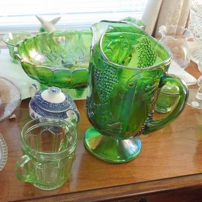 Authentic antique Carnival and Hobnail glass collection.