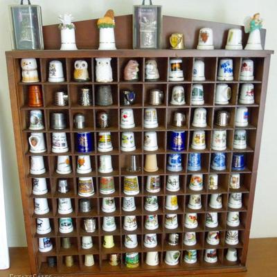 1 of 2 sets of vintage ceramic thimble collection and display hanging rack.