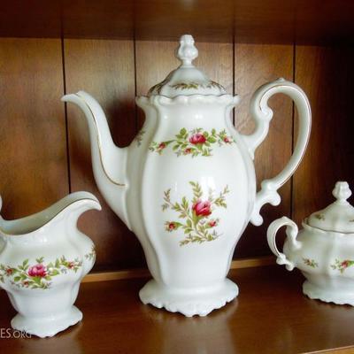 Vintage Rose pattern teapot, cream and sugar. No chips or cracks.