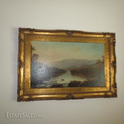 Listed Art Frederick Vermeer 1865 Oil on Board The Hudson River